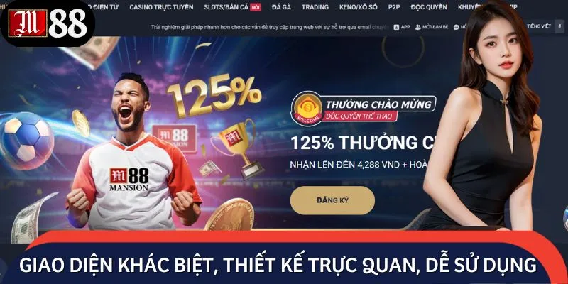 Giao diện M88 được đầu tư chuyên nghiệp, bố cục rõ ràng
